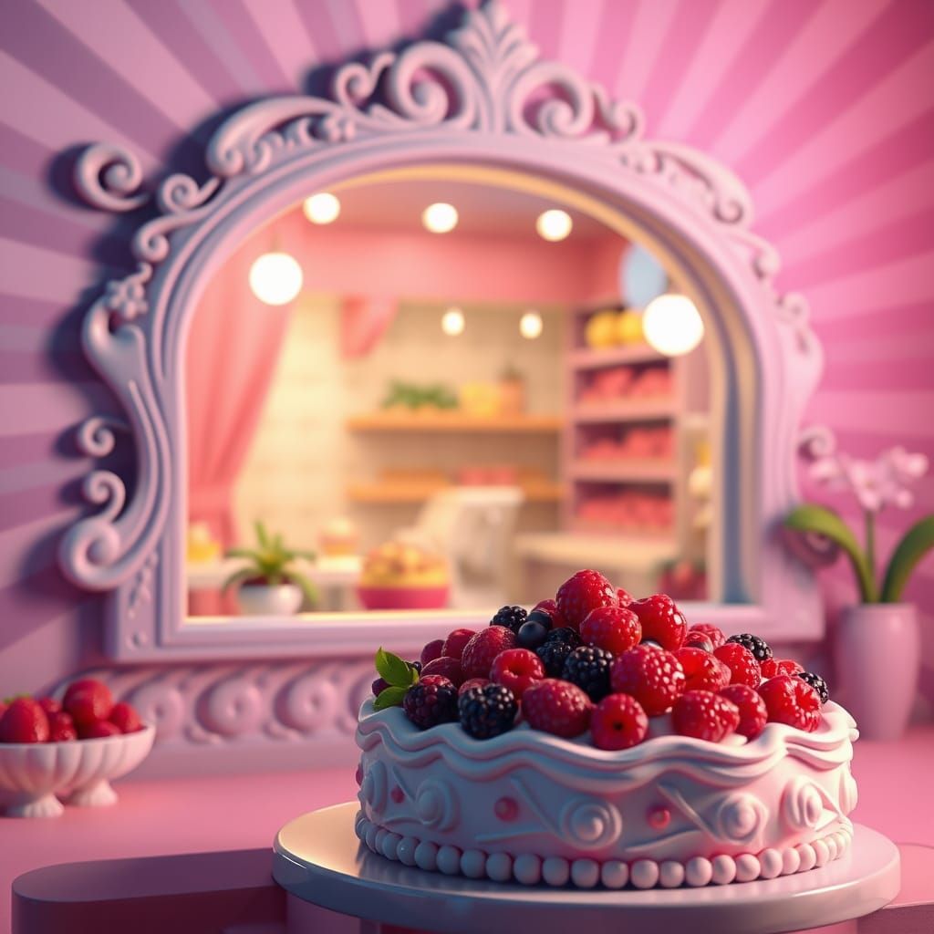 Fairy Pastry Shop Displaying Berry Cream Cake