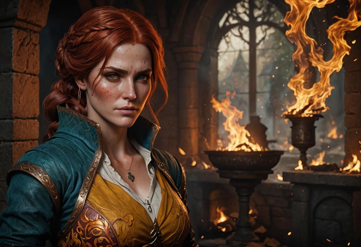 Fiery Enchantress: Triss Merigold in a Fantasy Matte Paintin...