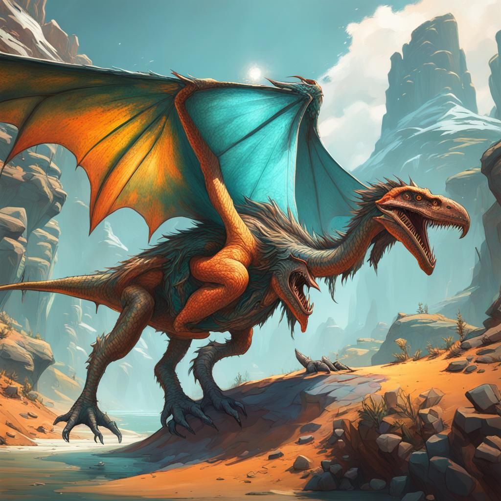 Caveman Rides Pterodactyl: Dynamic Digital Art