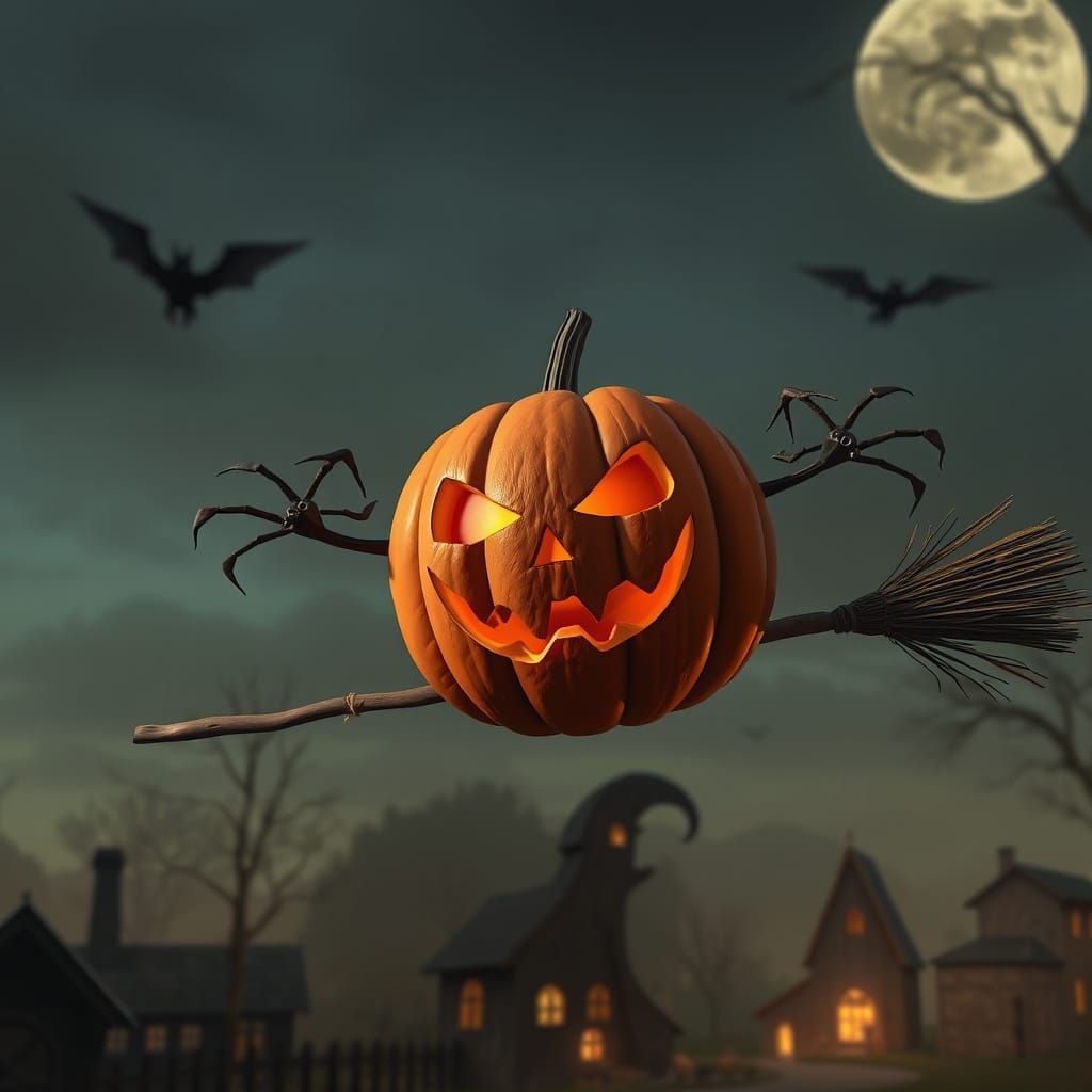 Flying Pumpkin Attacks Village on Halloween Eve