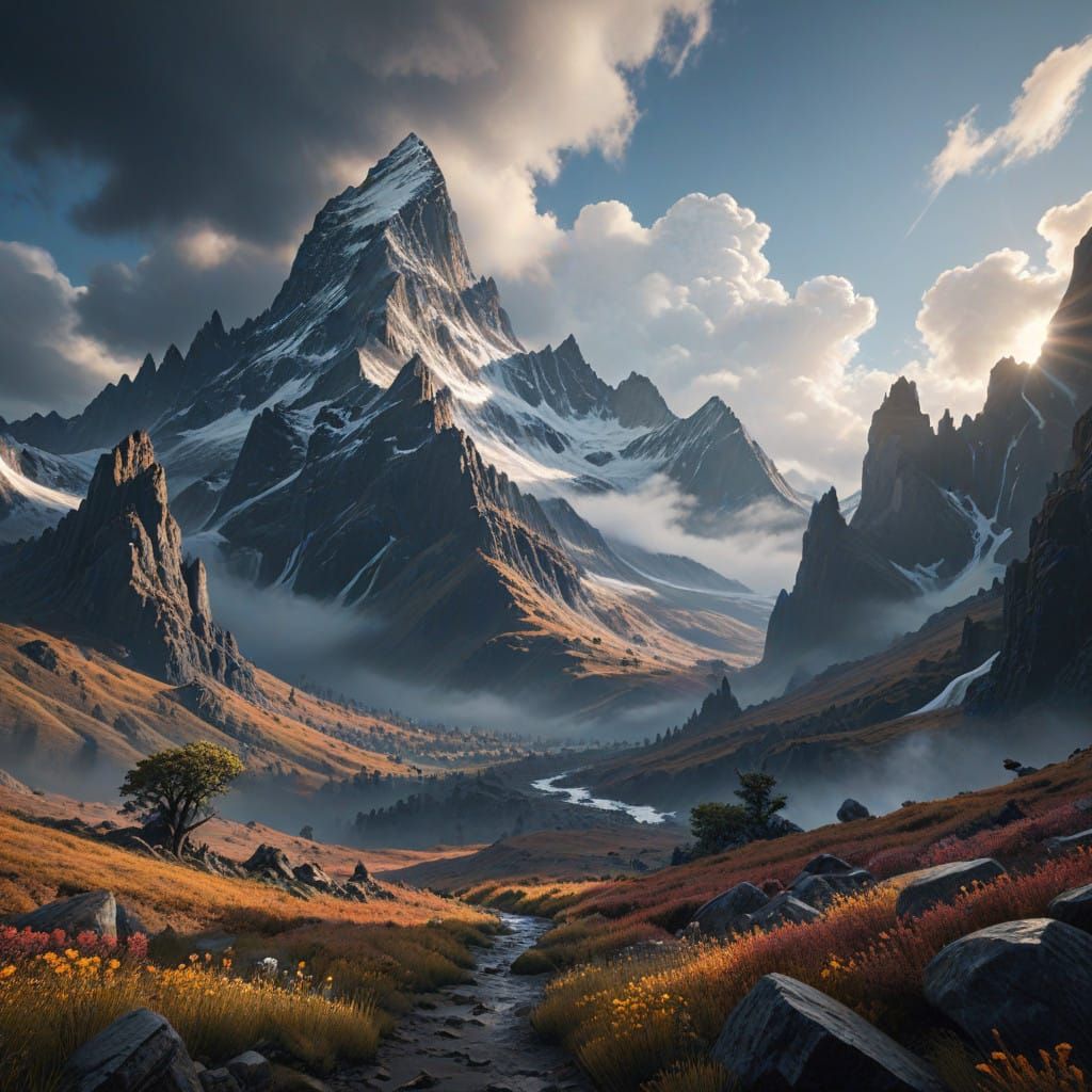 Mountain Paradise in Vibrant Fantasy Art