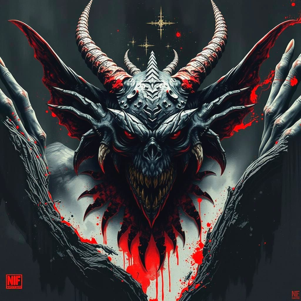 Grotesque Demon Emerging From Shadows in Dark Fantasy Style