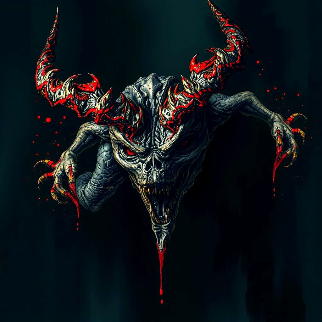 Grotesque Demon Emerging from Shadows in Dark Fantasy Style