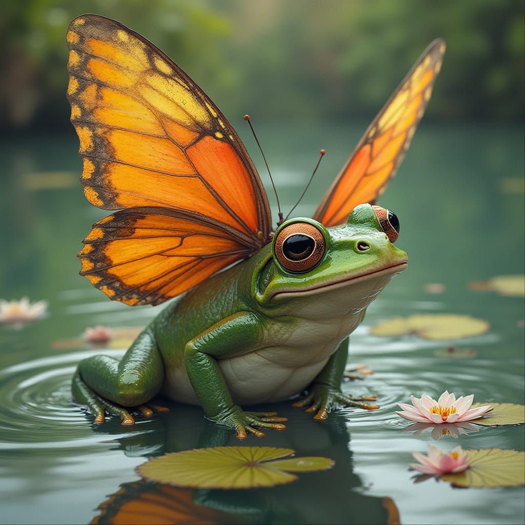 Frog Rides Butterfly in Psychedelic Arthur Rackham Style