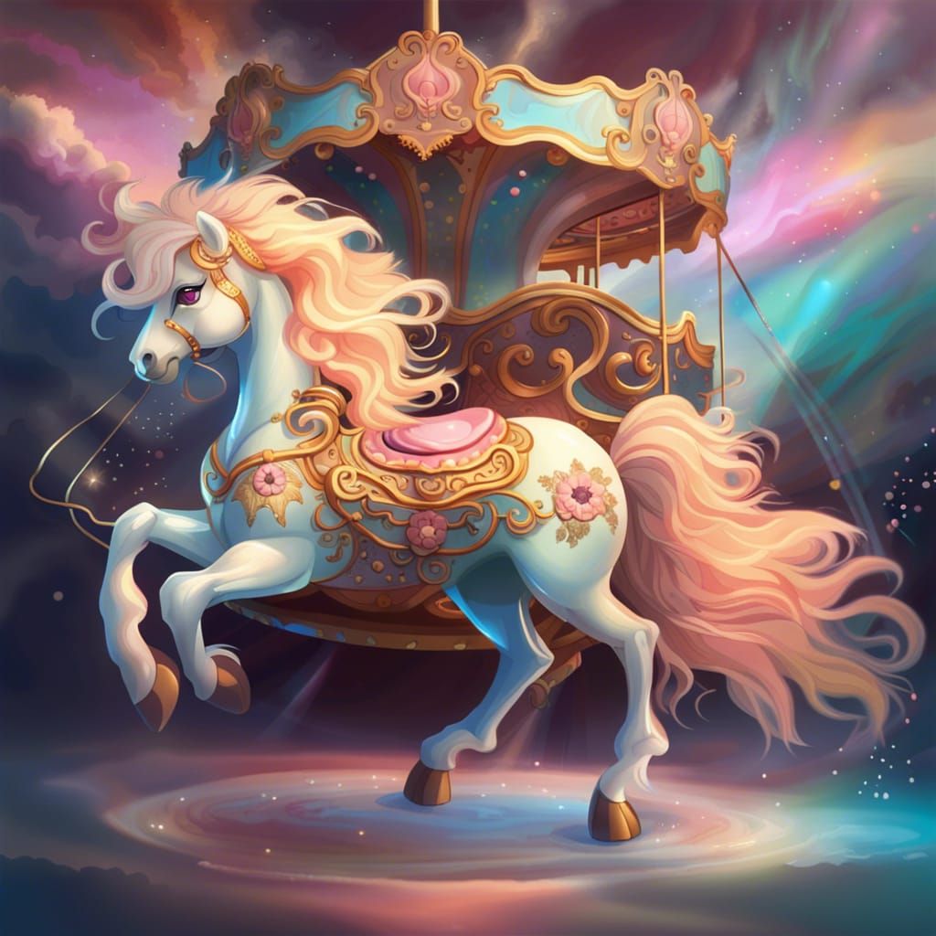 Fantasy Carousel Ponies in Art Nouveau Style