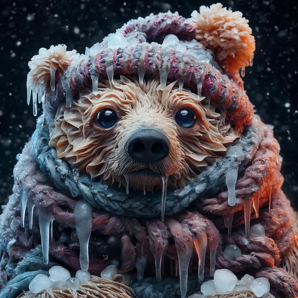 Comical Obese Bear Wrapped in Scarves: Macro Photograph