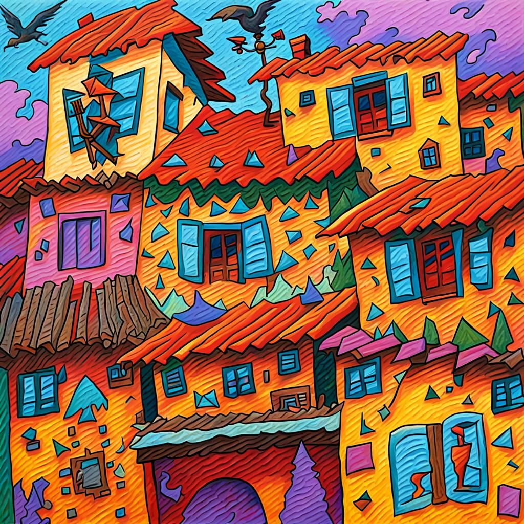 Cubist House in Lavender Field, Fragmented Impressionism