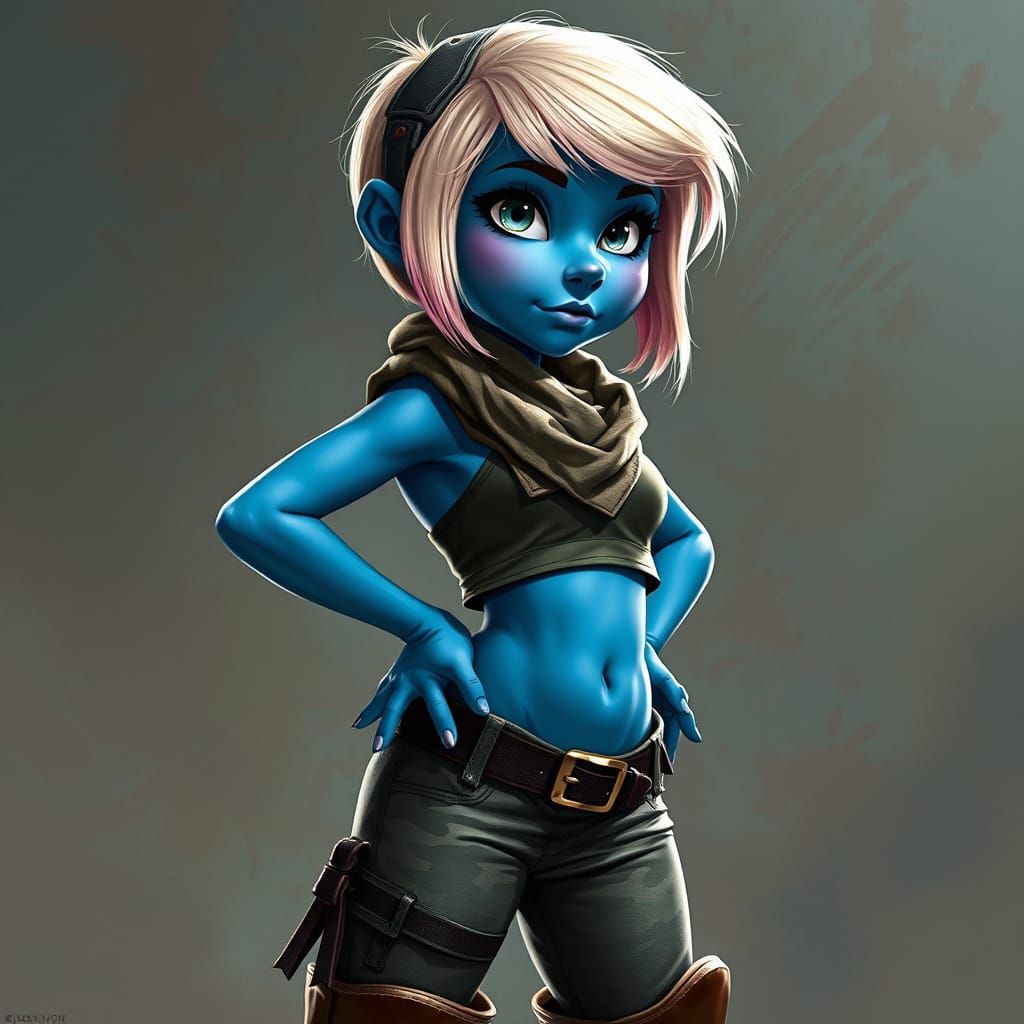 Fit Adult Smurfette in Hyperrealistic Splash Art