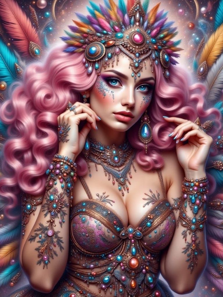 Mystic Aura Showgirl in Art Nouveau Pinup Style