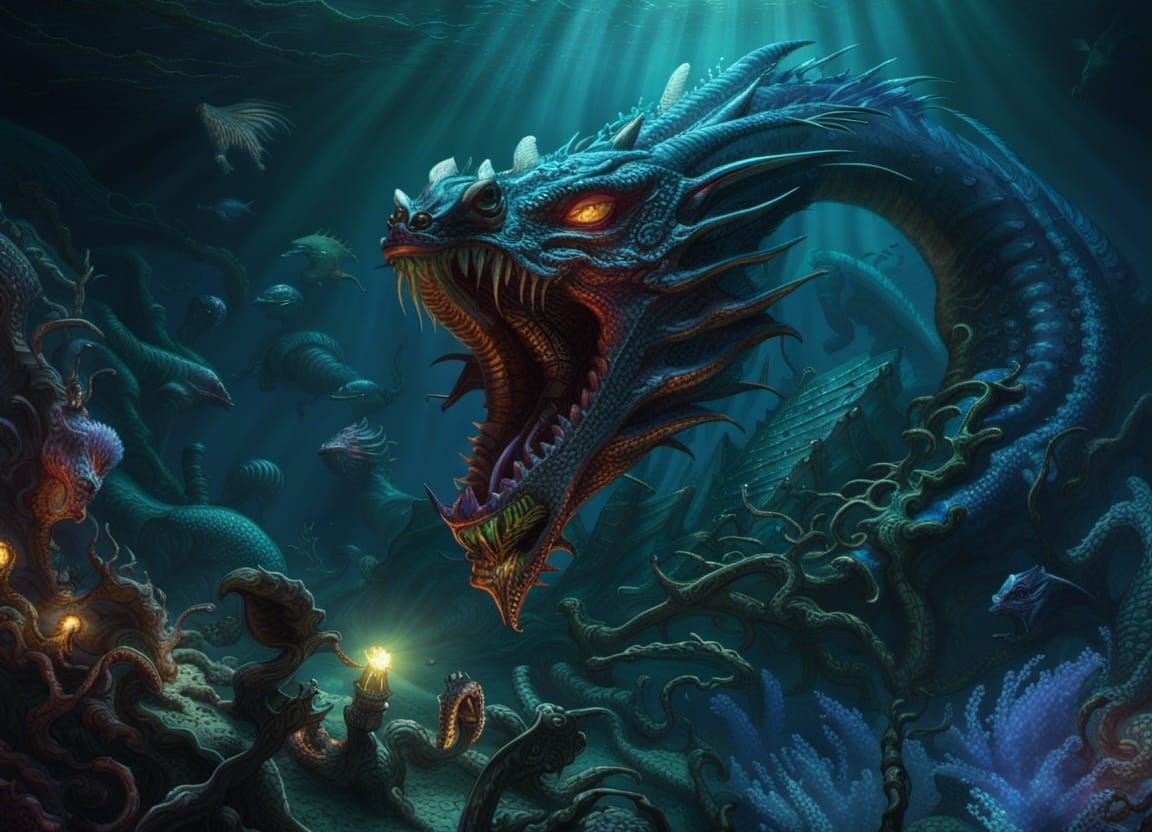Alien Dragon in Deep Ocean: A Fantasy Horror