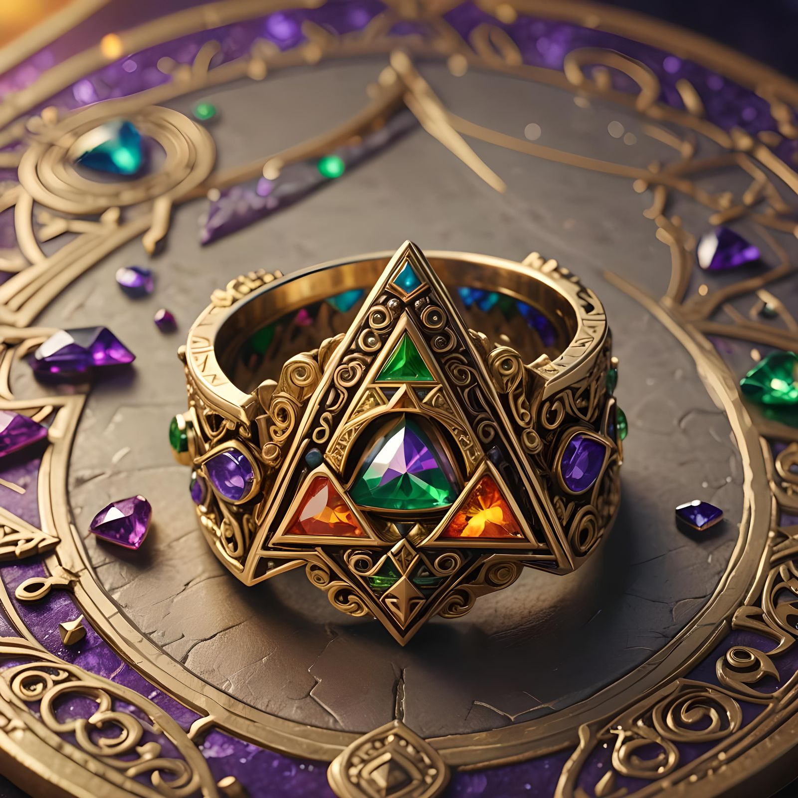 Triforce Gemstone Ring with Hylian Crest, Matte Painting