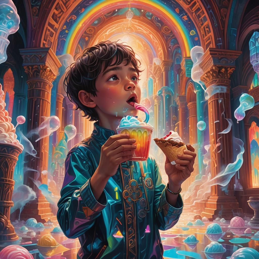 Boy in Sci-Fi Cathedral Enjoys Ice Cream