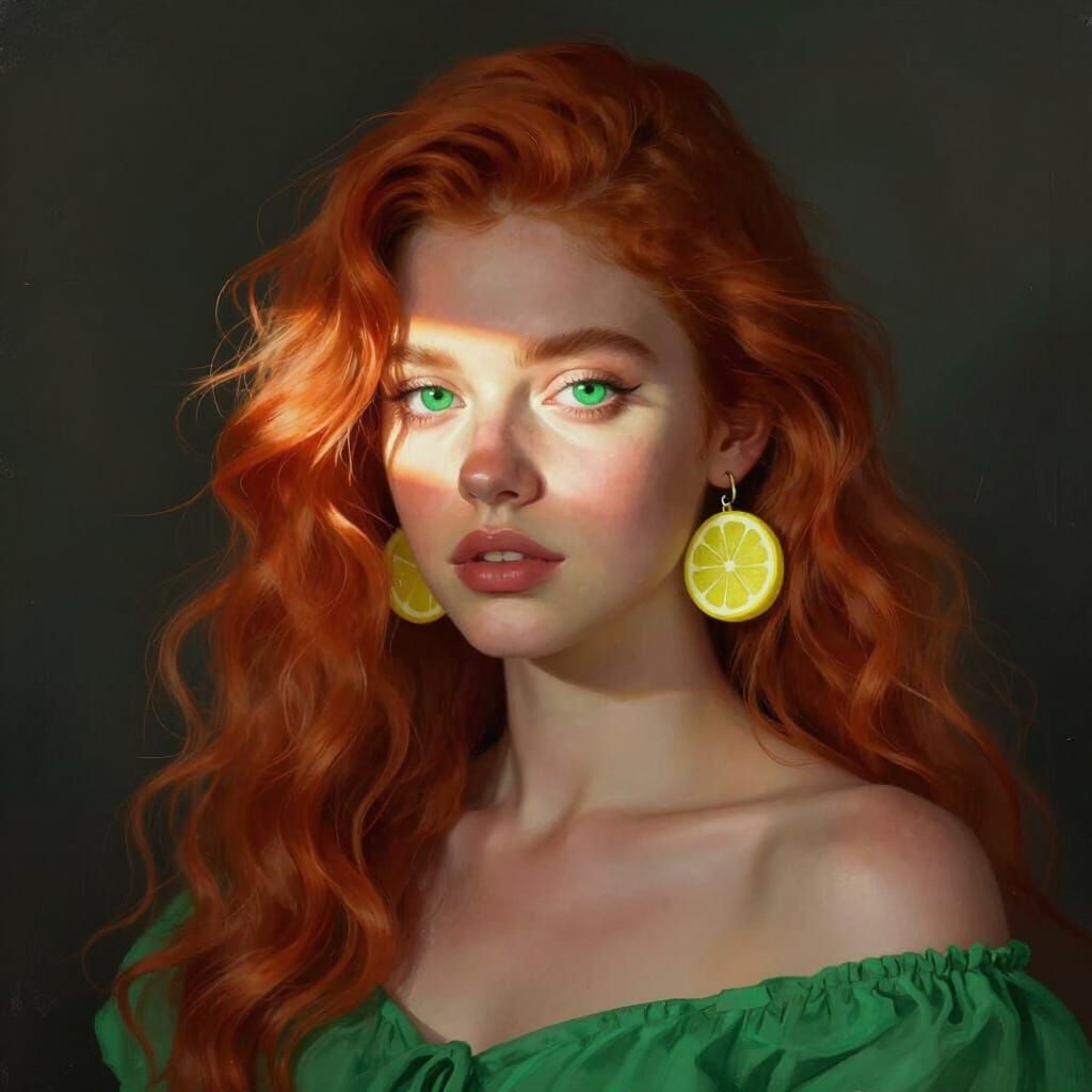 Digital Portrait of Red Haired Woman with Green Eyes