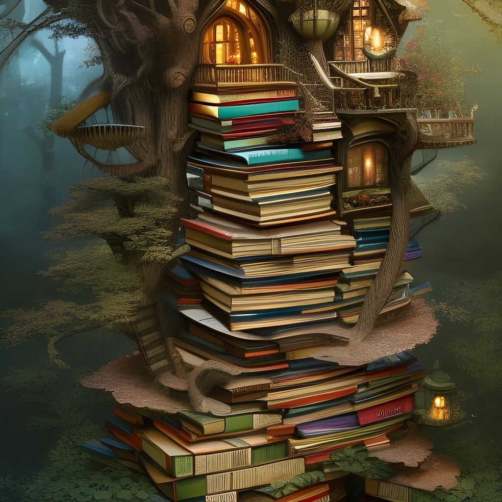 Enchanted Treehouse Library: Detailed Digital Painting