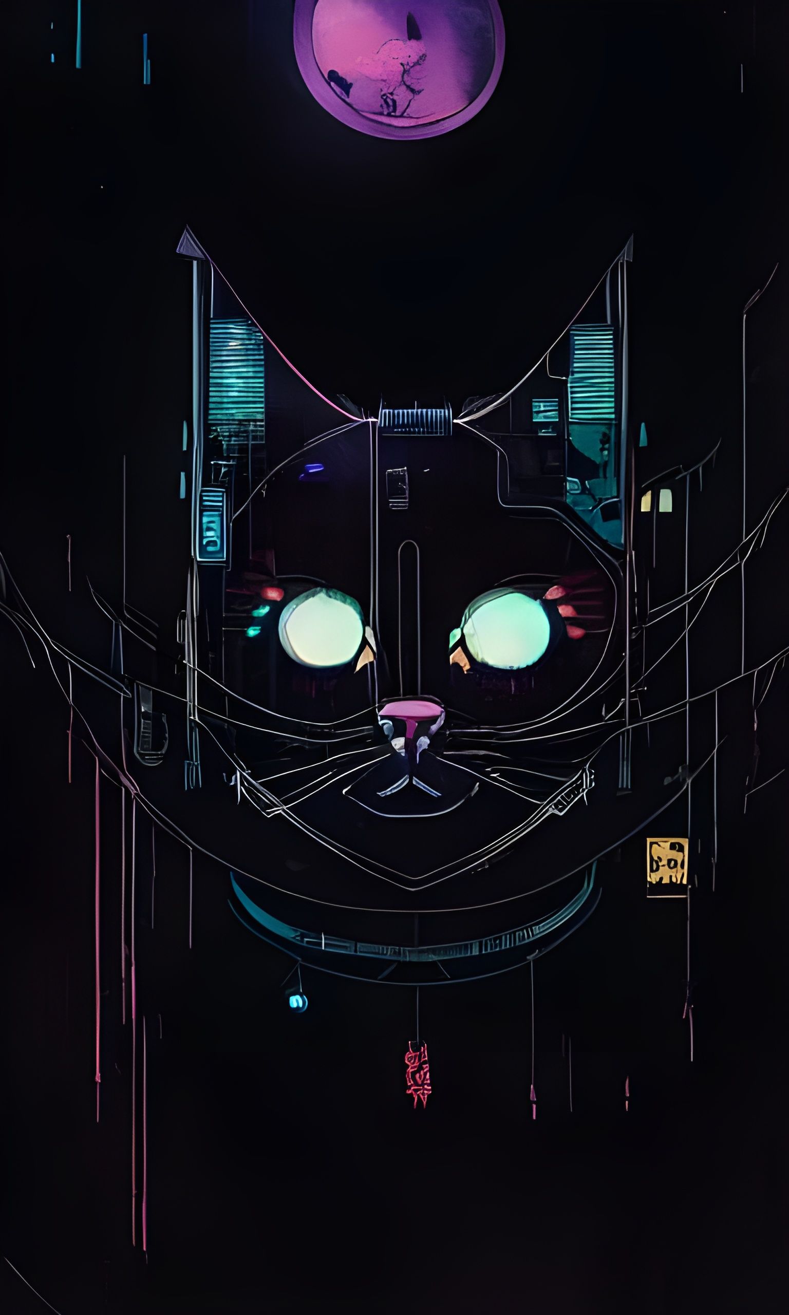 Cyberpunk Cat Illustration in Mixed Media Style