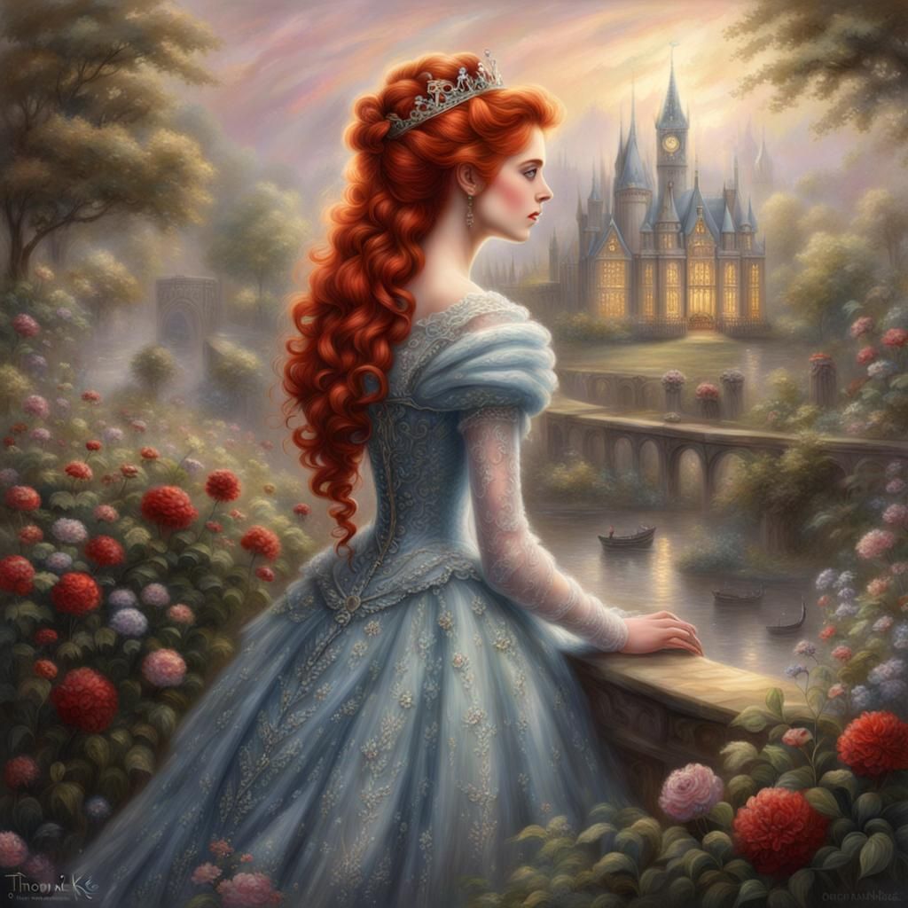 Victorian Red-Haired Queen in Ethereal Fantasy Style
