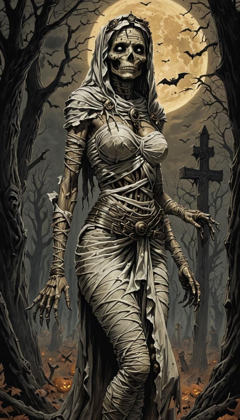 Halloween Mummy Pinup in Gothic Horror Style