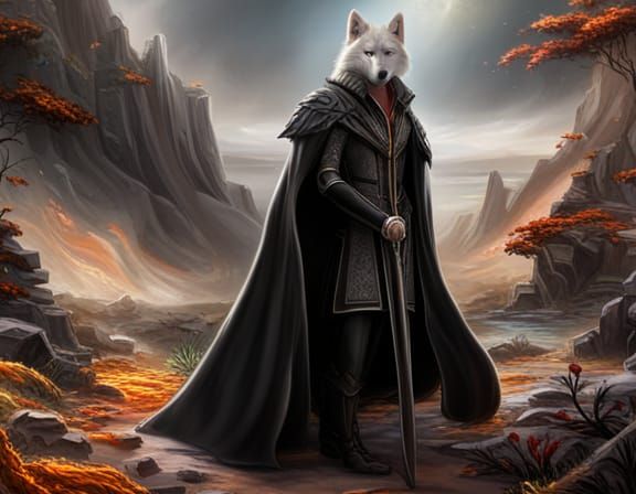 Silver Wolf Wielding Flaming Scythes