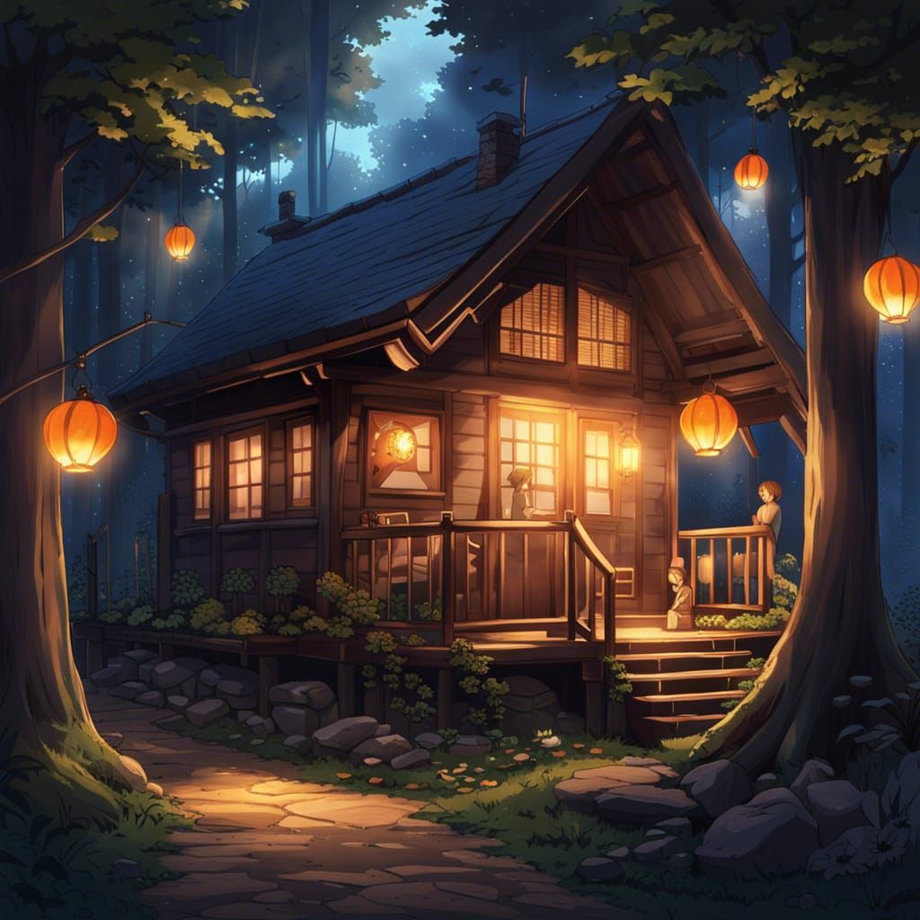 Cozy Cabin in Woods: Anime Key Visual