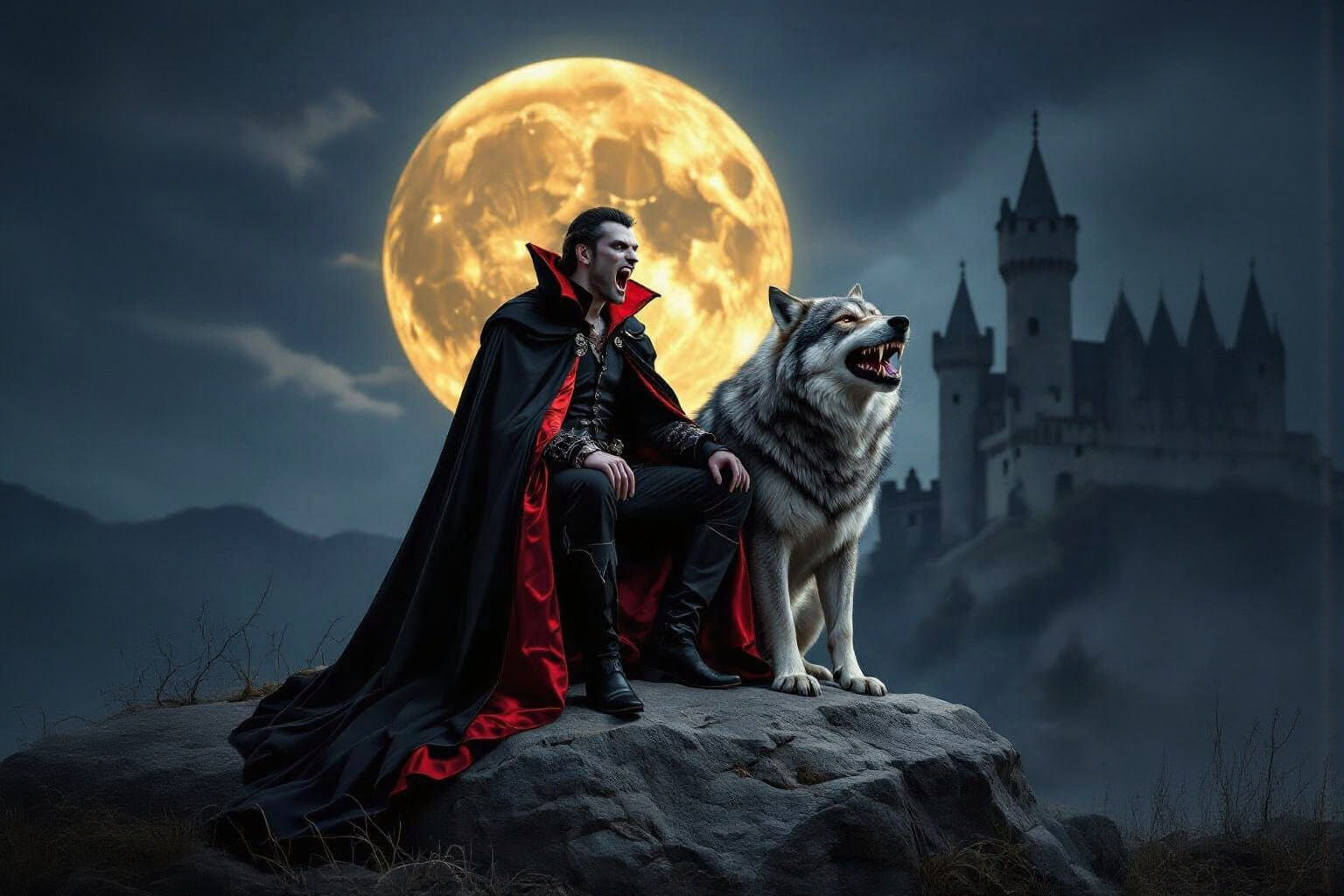 Vampire Rider on Werewolf Under Golden Moon