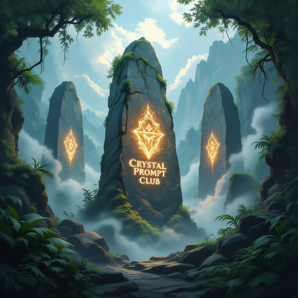 Floating Jungle Monoliths with Glowing Magical Patterns