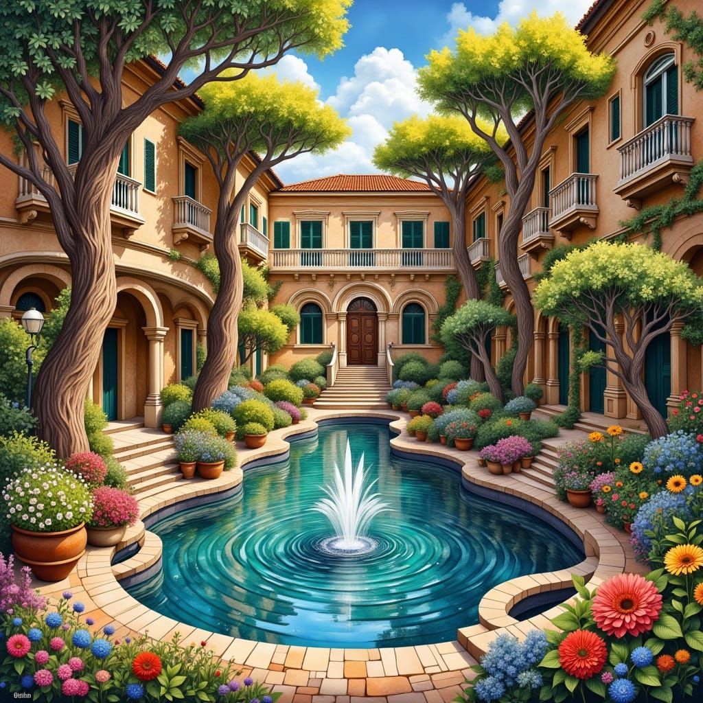 Ethereal Italian Courtyard Oasis