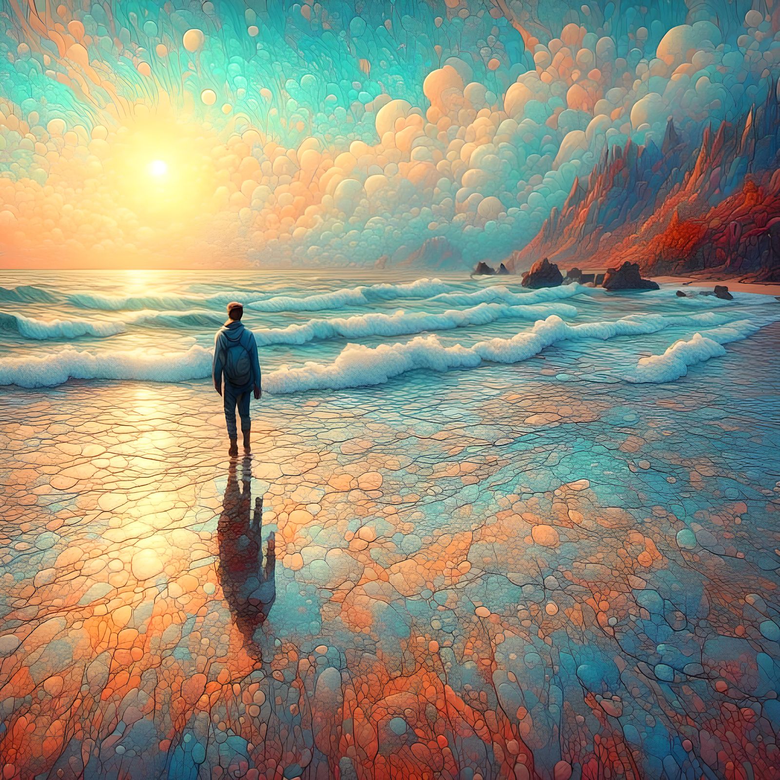 Abstract Beach with Surreal Dreamlike Lines