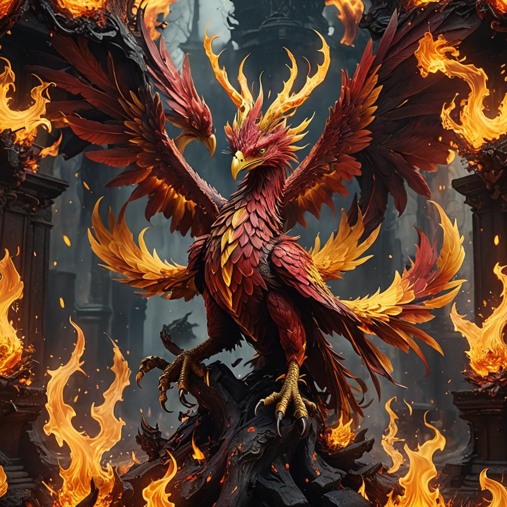 Fiery Phoenix: Detailed Matte Painting in Deep Color