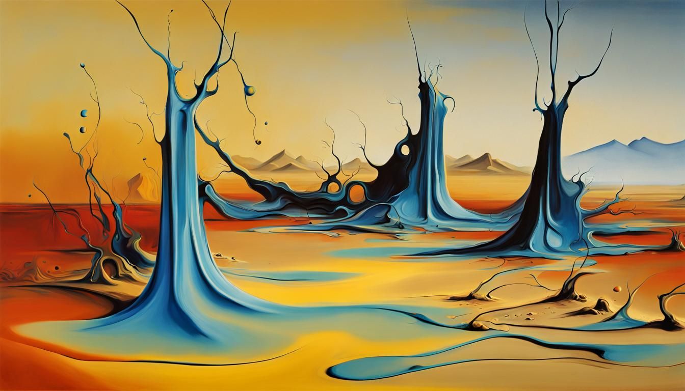 Surreal Desert Watches in Dali Abstract Art Style
