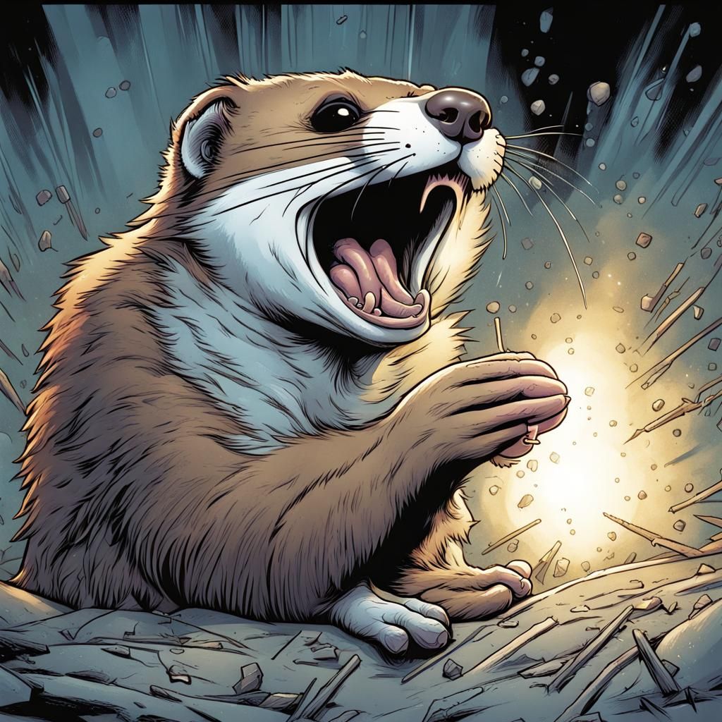 Weasel Mid-Sneezing Comic Book Art