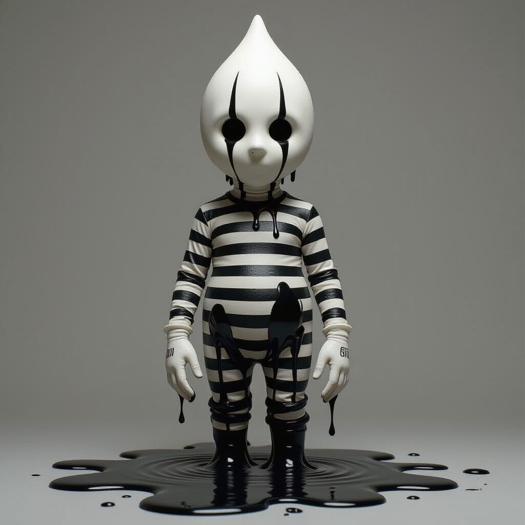 Ink Creature Resembling a Mime in a Dripping Form