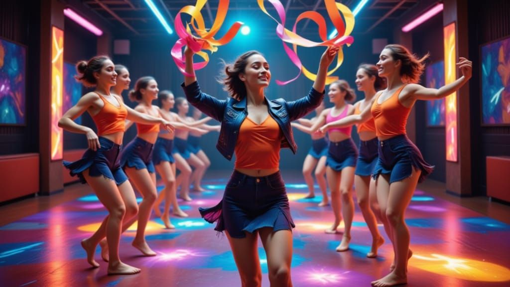 Ribbon Dancers Under Lights in Digital Art