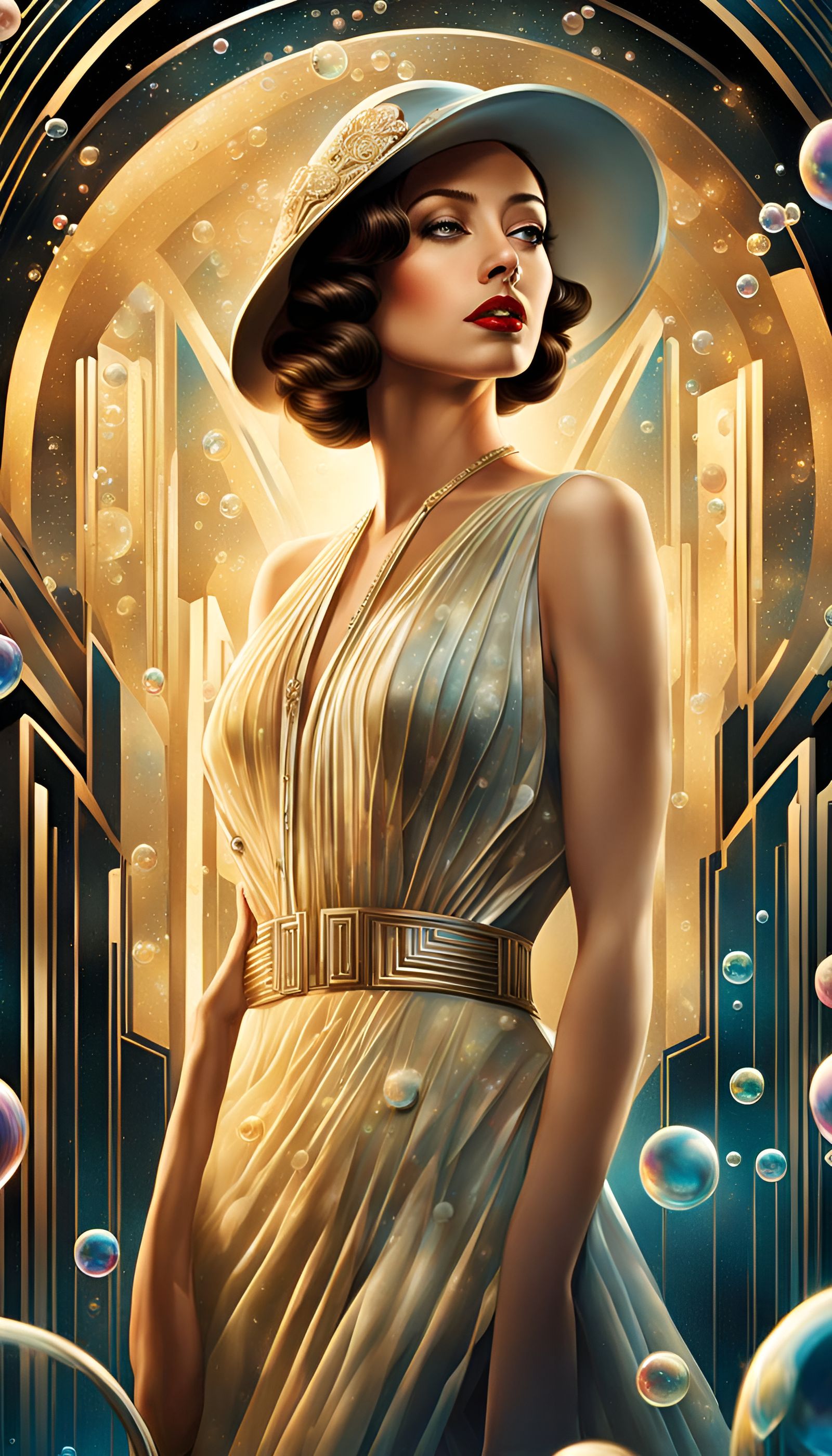 Art Deco Woman Surrounded by Bubbles