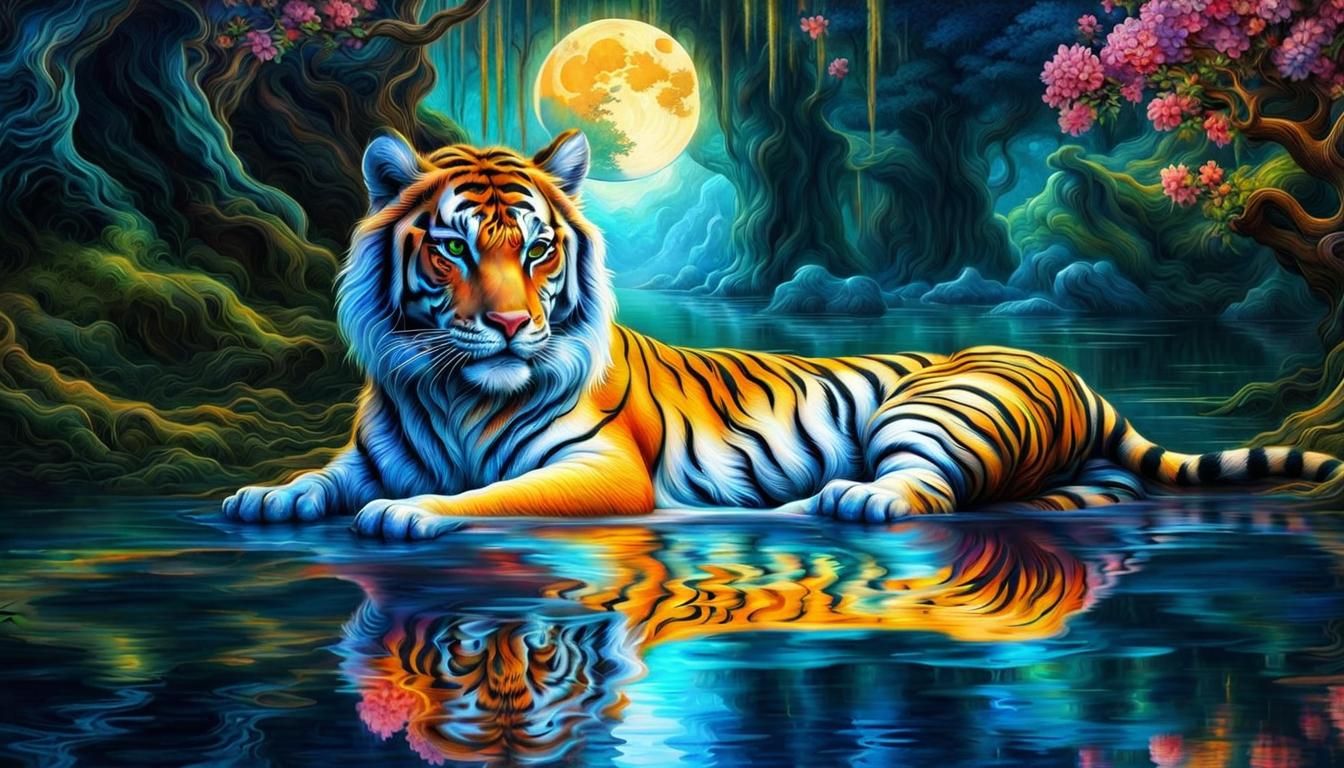 tiger water reflection