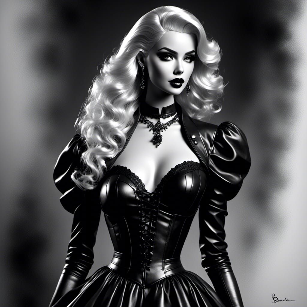 Monochrome Sketch of Woman Holding Beretta Pistol