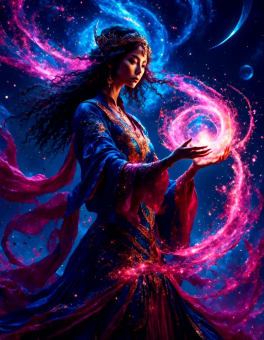 Mysterious Mage Casting Spell as Oil Painting