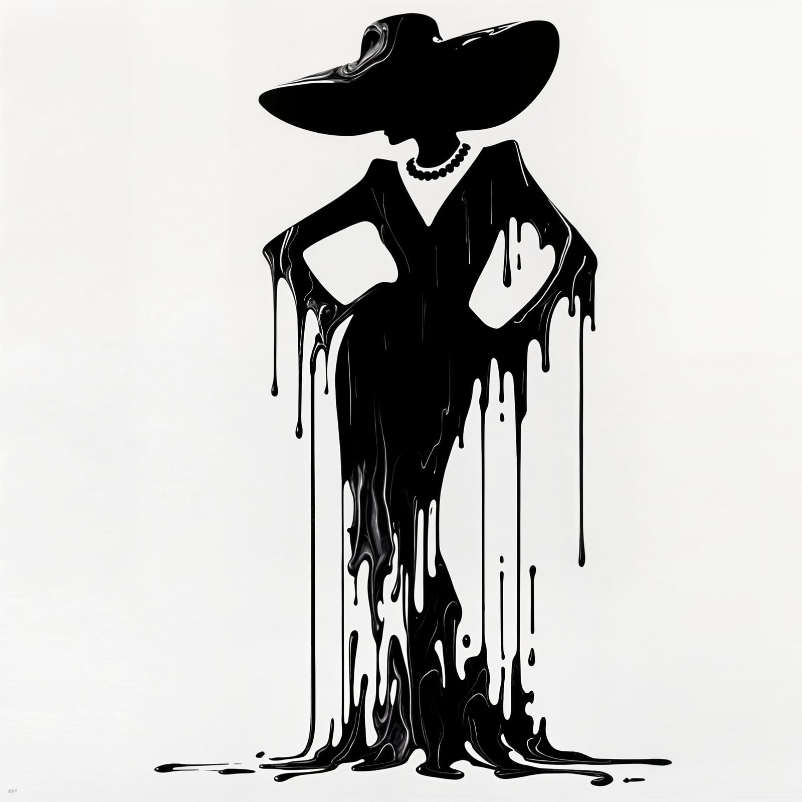 Surreal Black Silhouette of a Singer in Dripping Paint Style