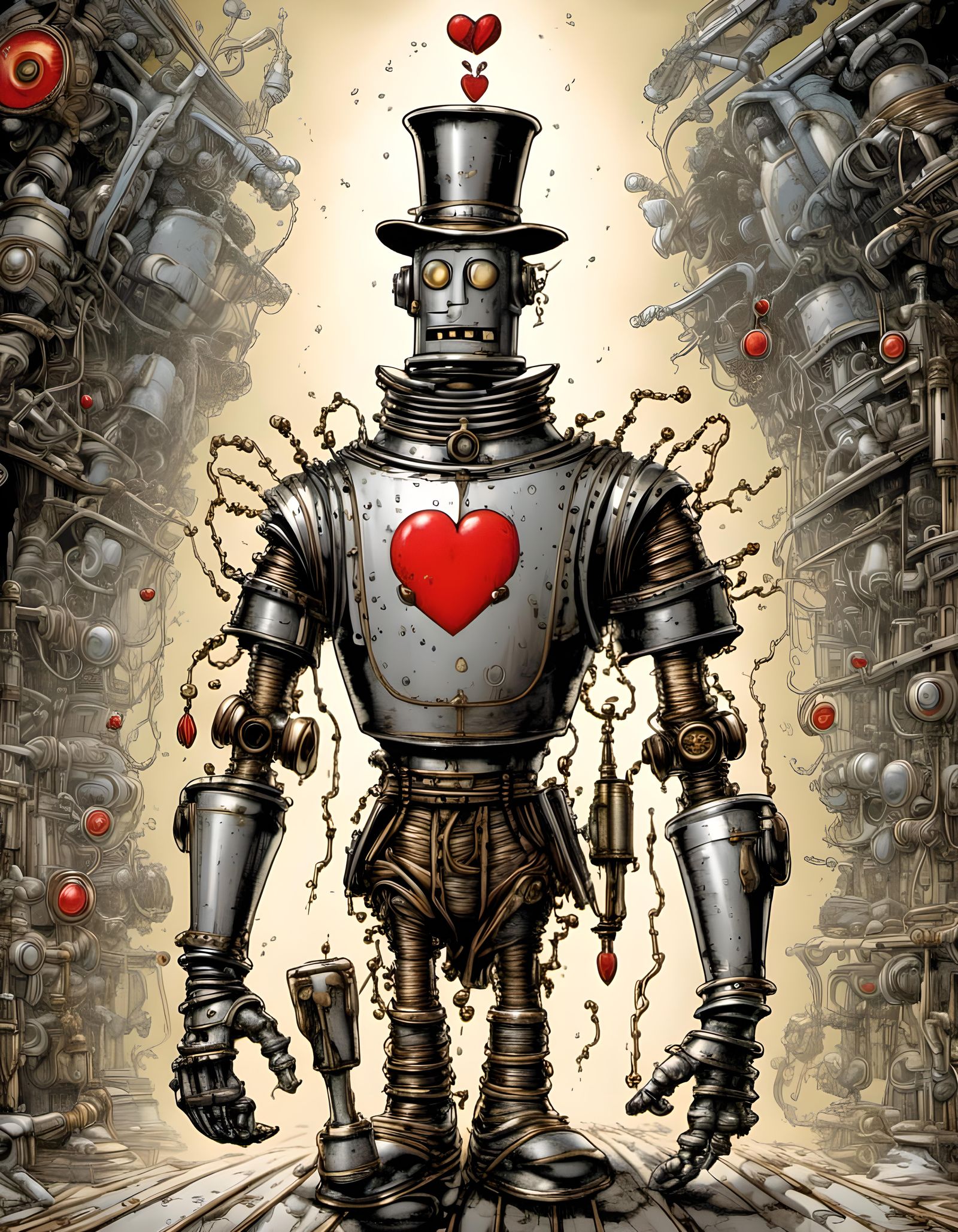 Steampunk Tin Man of Oz with Red Heart