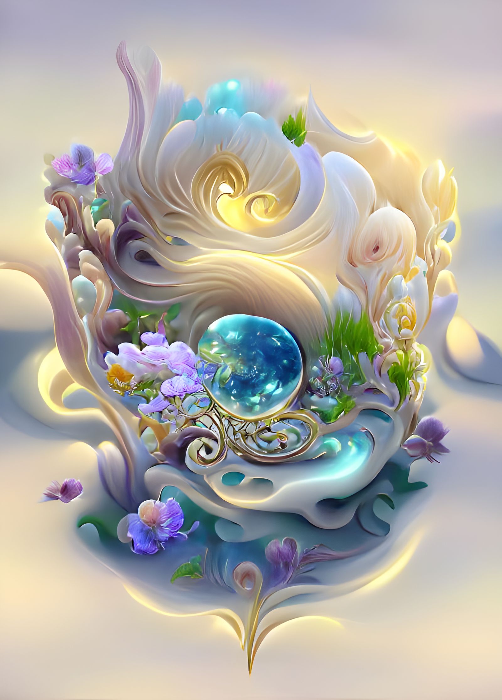 Yin Yang Chrysanthemum Art Nouveau Illustration