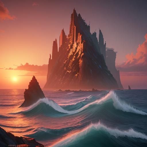 Ocean Sunset in Detailed Matte Painting Style