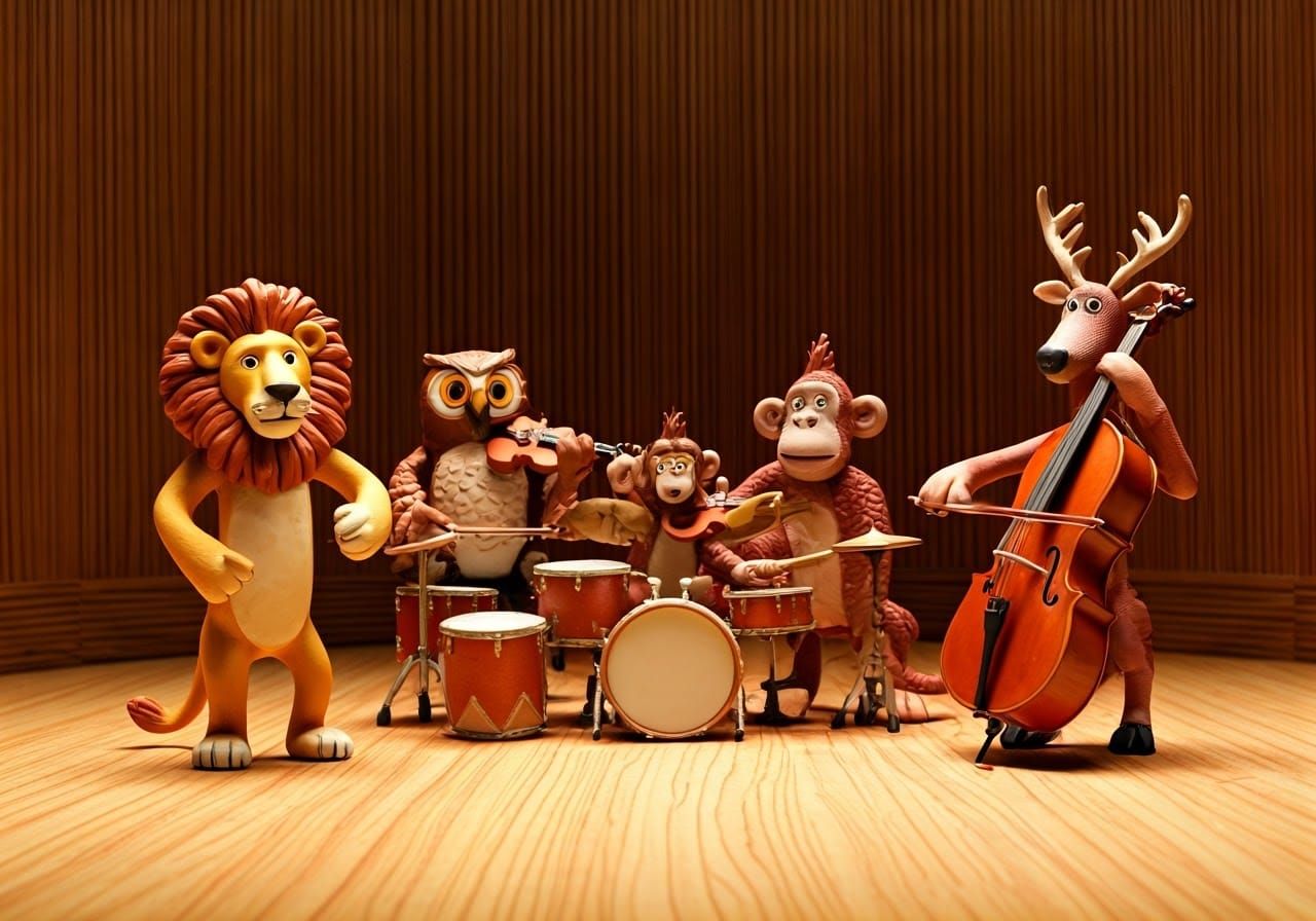 Whimsical Claymation Orchestra in Vibrant Colors