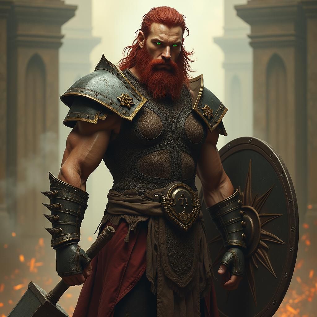 Muscular Warrior with Warhammer in Gritty Art Style