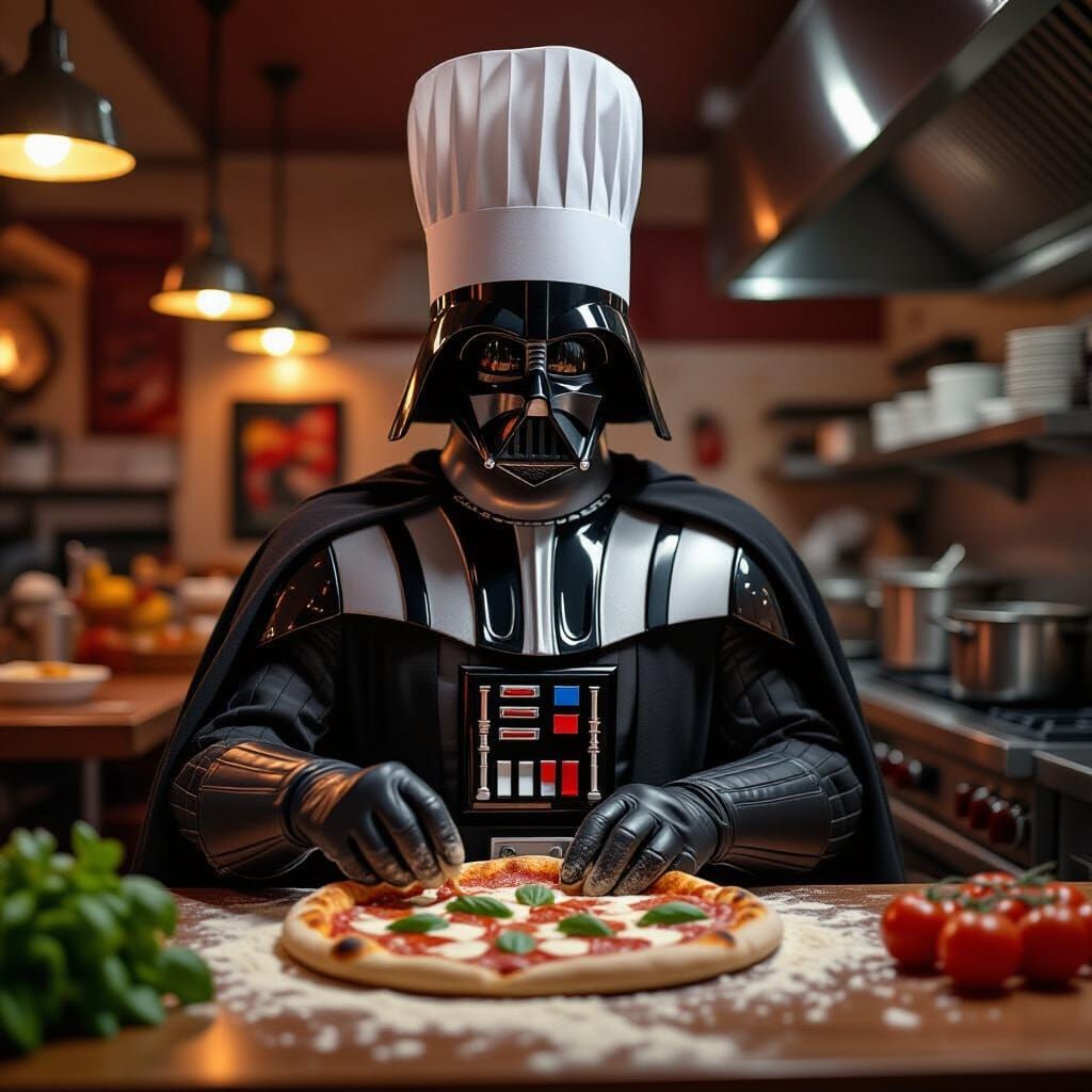 Darth Vader as a Chef Making Pizza