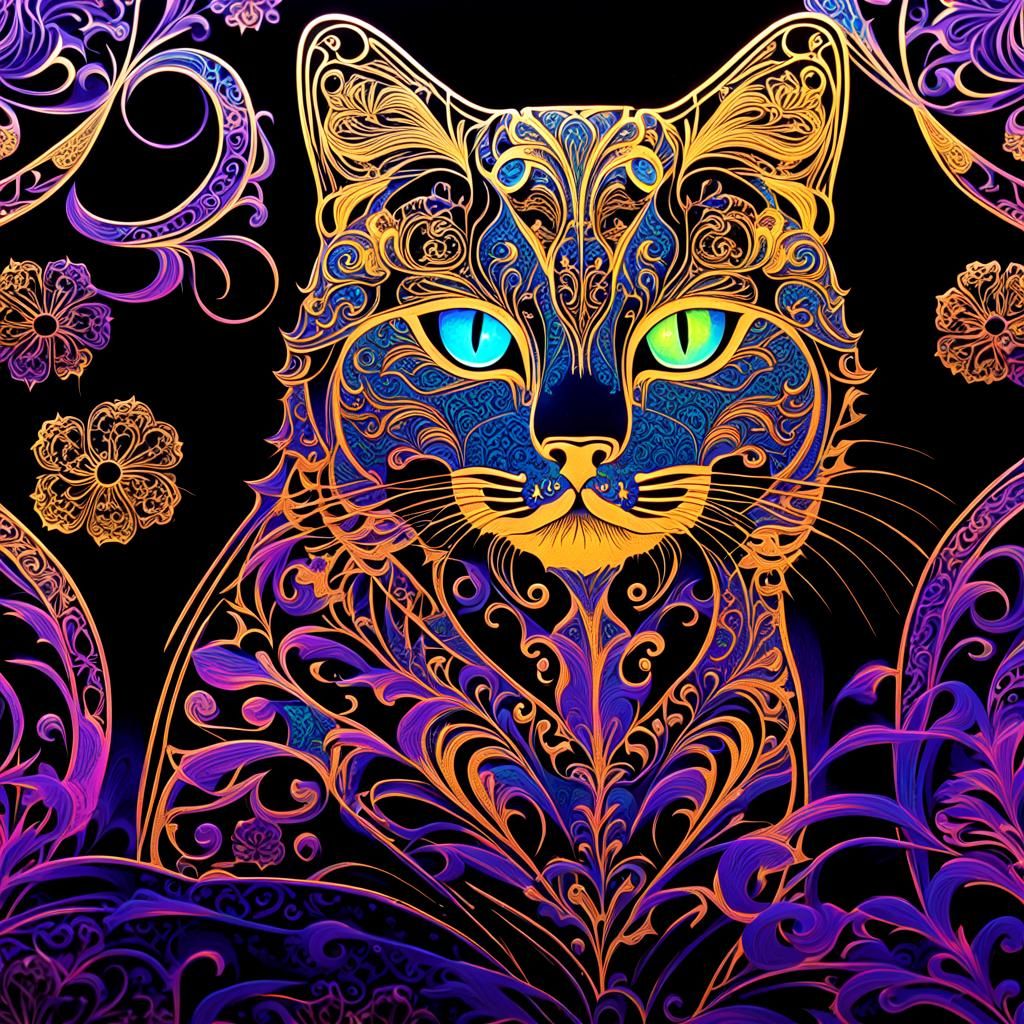 Filigree 24-Karat Cats Under UV Blacklight