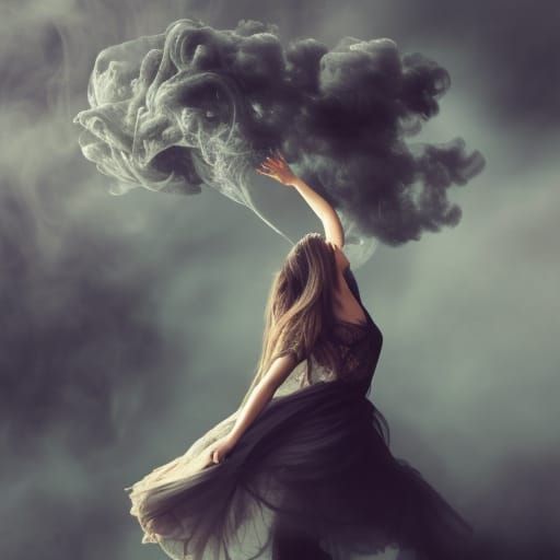 Abstract Dancing Feminine Form in Smoke