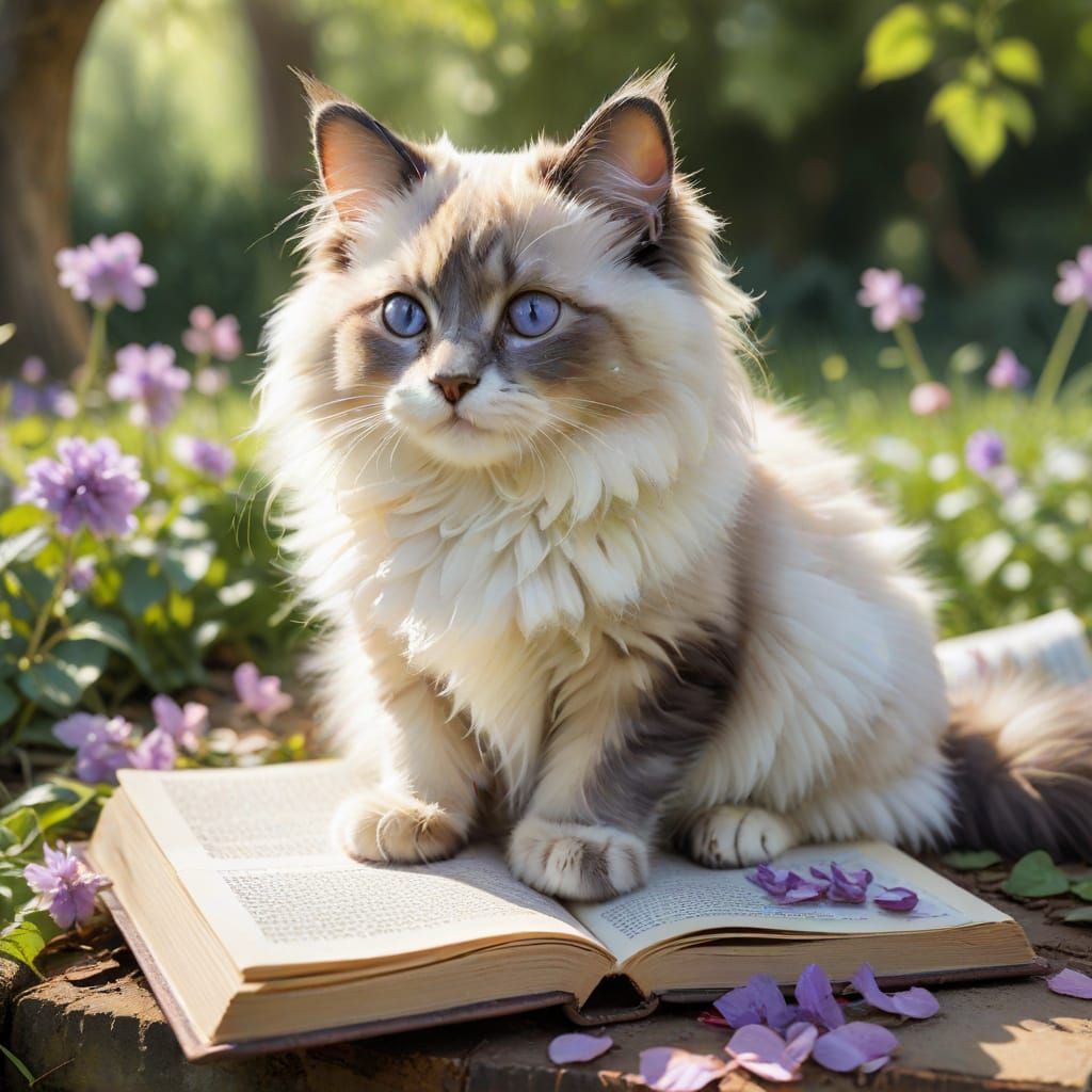 Ragdoll Kitten with Watercolor Splashes in Spring Light