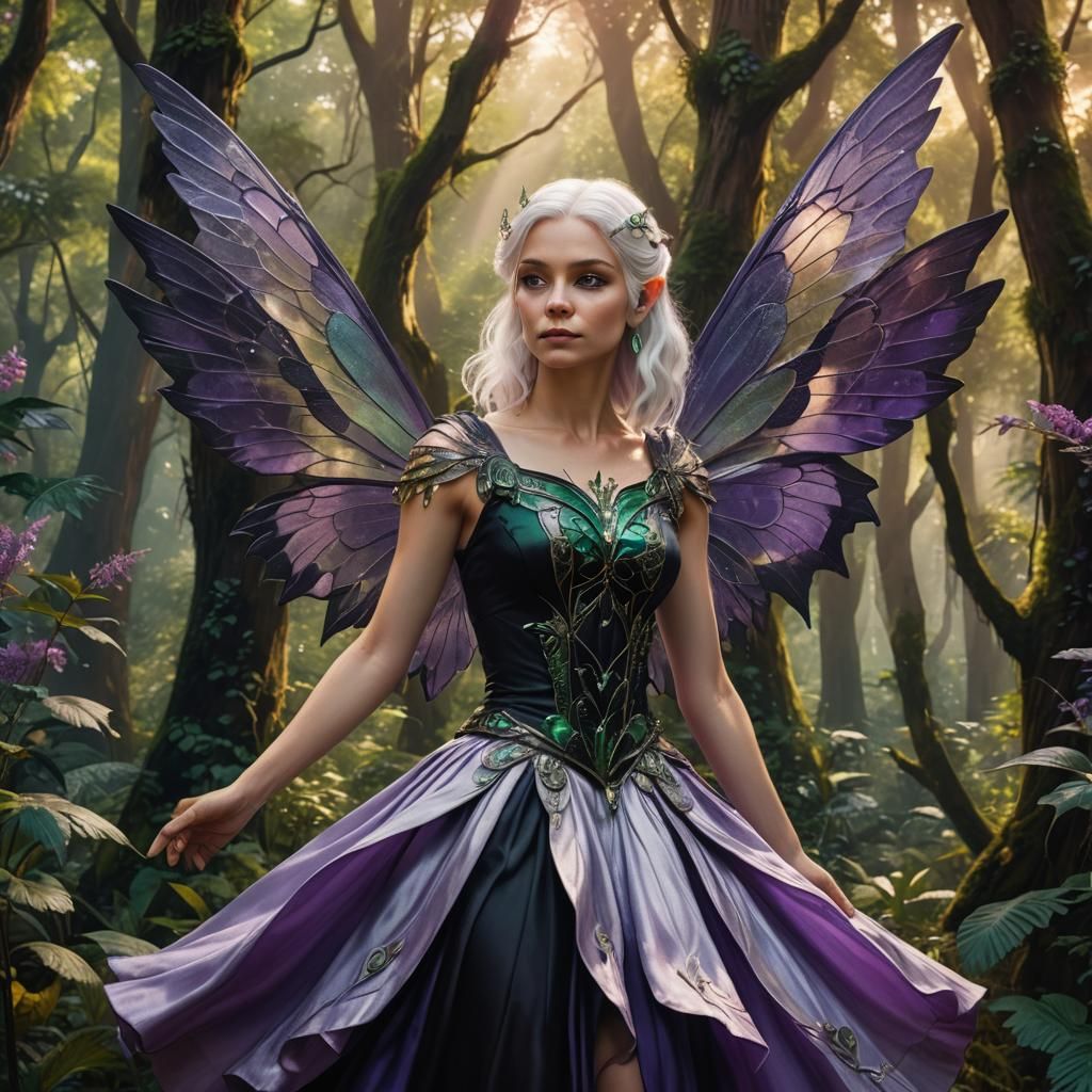Fantasy Fairy Portrait in Lush Forest, Digital Art