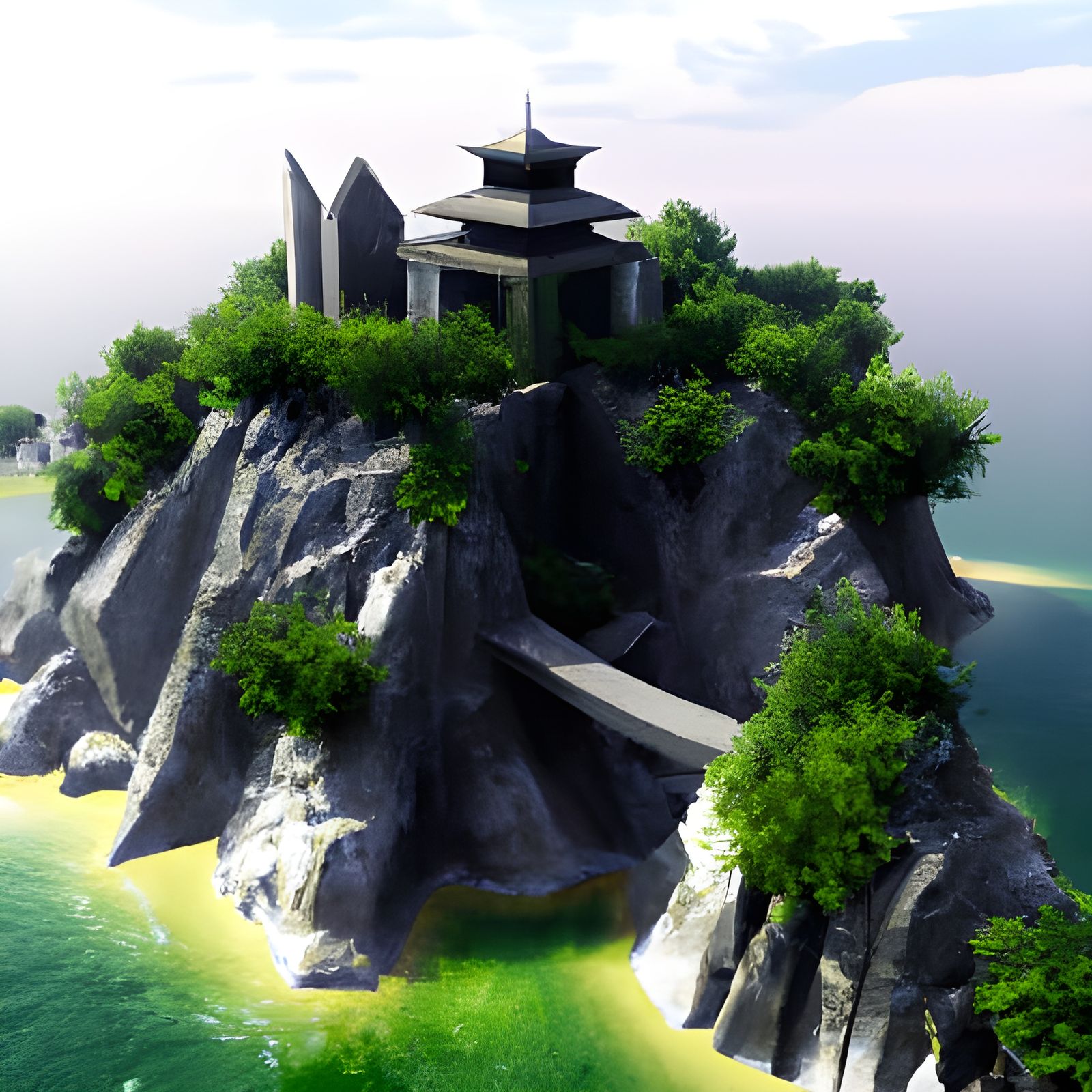 Futuristic Stone Temple on Island