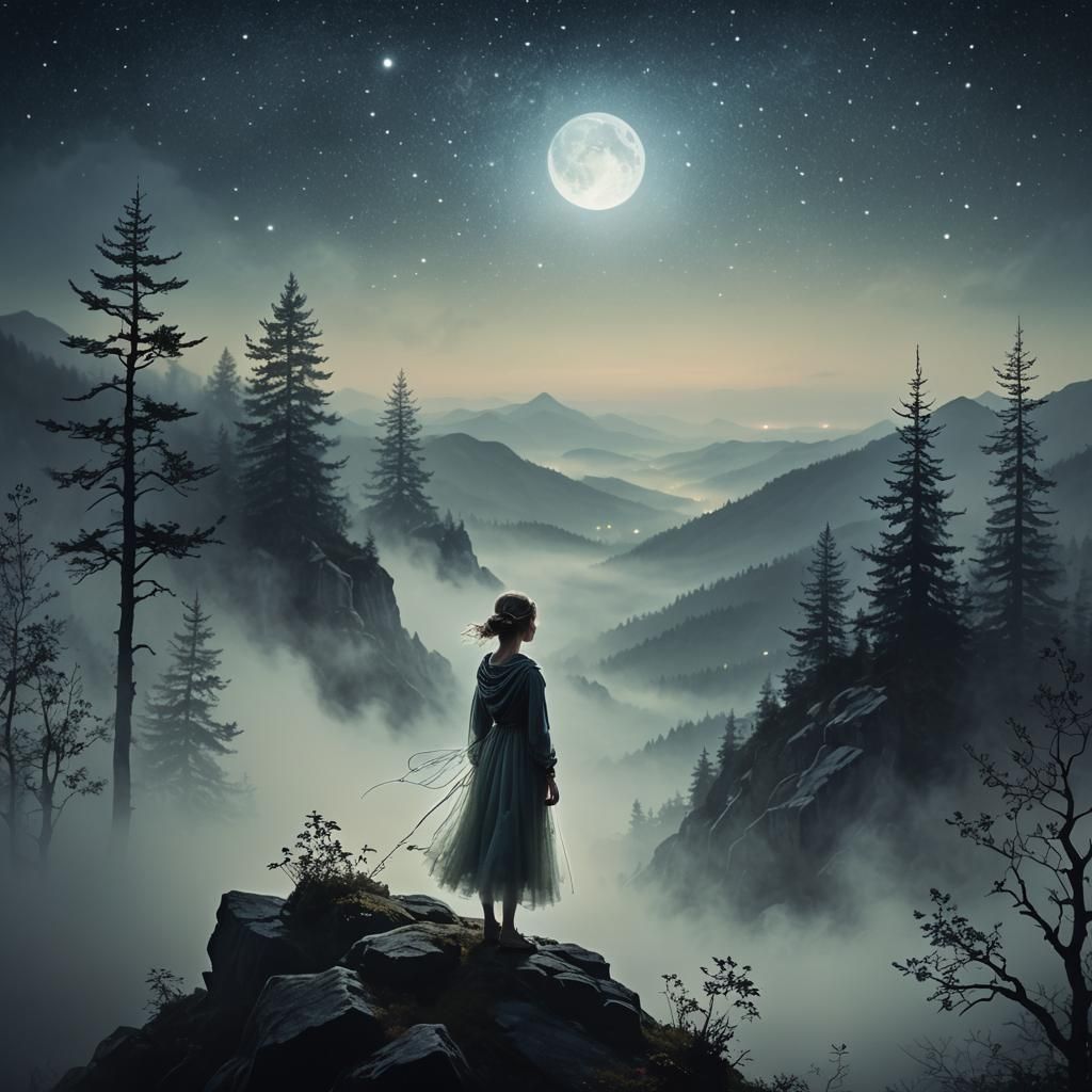 Ethereal Fairy Portrait under Nocturnal Moonlight