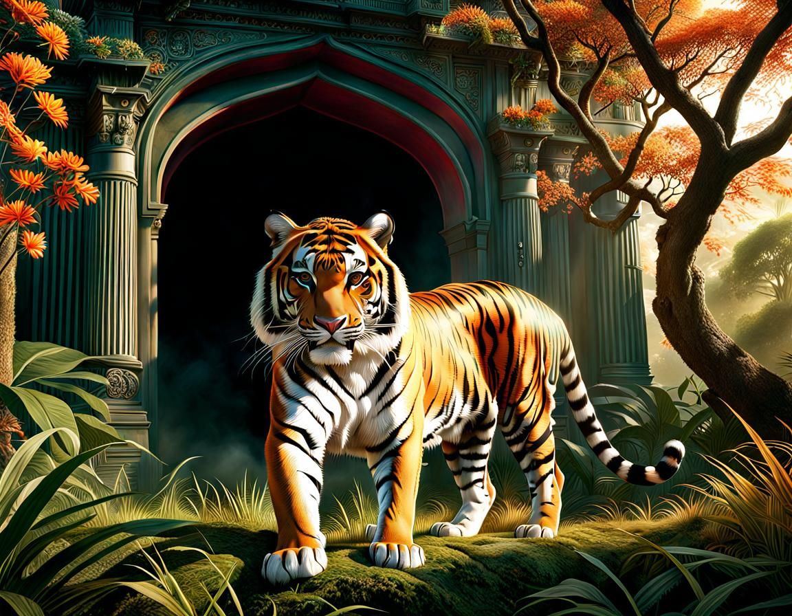 Majestic Bengal Tiger Hunting: Digital Matte Painting